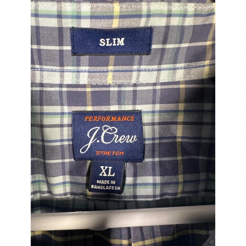 J.Crew Mens XL Slim Performance Stretch‎ Plaid Long Sleeve Button Down Shirt